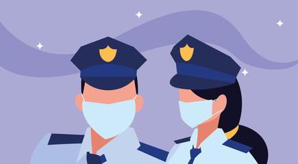 professional couple working with face mask