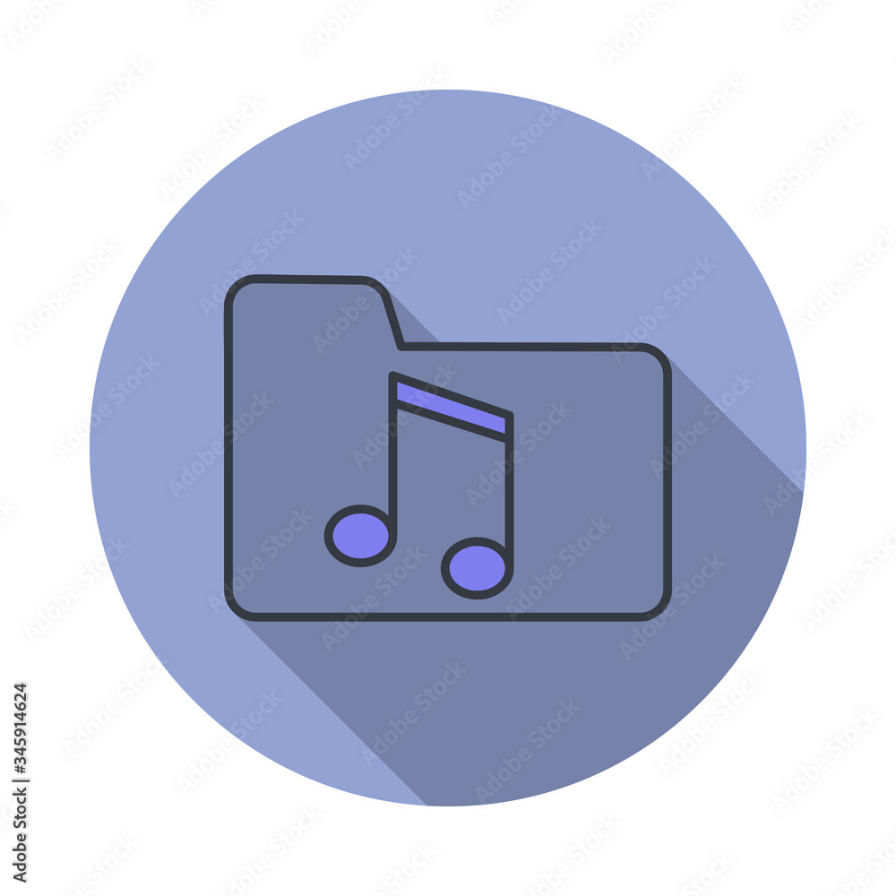 Poster folder with music long shadow icon. simple color vector of web icons for ui and ux, website or mobil