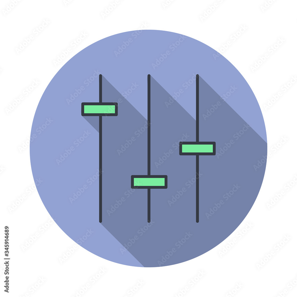 Aufkleber audio mixer long shadow icon. simple color vector of web icons for ui and ux, website or mobile appl