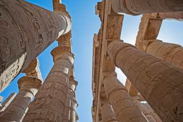 Hieroglyphic carvings on ancient egyptian temple columns