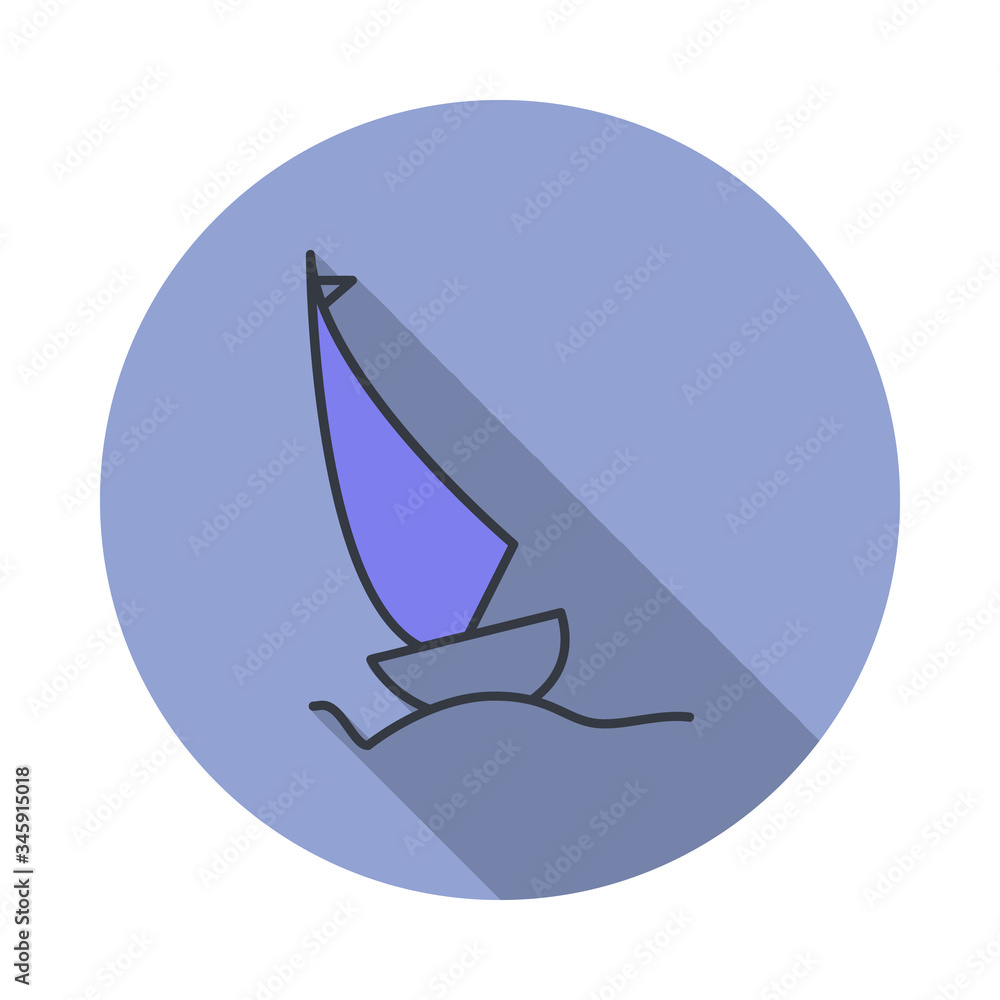 Poster sailboat long shadow icon. simple color vector of web icons for ui and ux, website or mobile applica