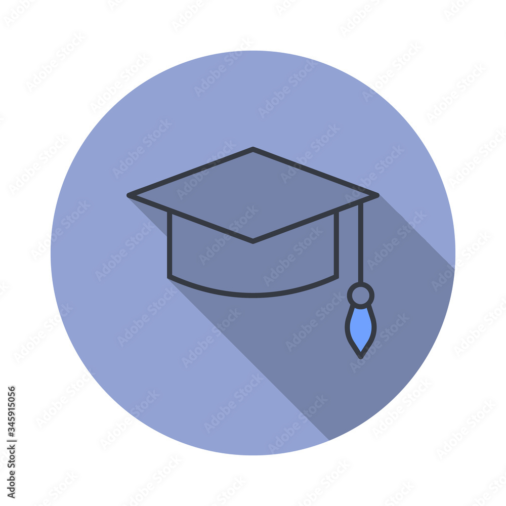 Poster graduate's cap long shadow icon. simple color vector of web icons for ui and ux, website or mobile a