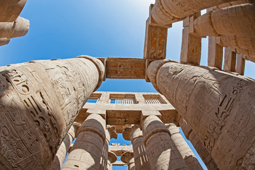 Hieroglyphic carvings on ancient egyptian temple columns