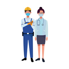 couple workers using face masks for covid19