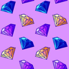 diamonds seamless pattern vector illustration on bright pink background. beautiful colored gem stones. fashionable textile design, wrapping paper, cover