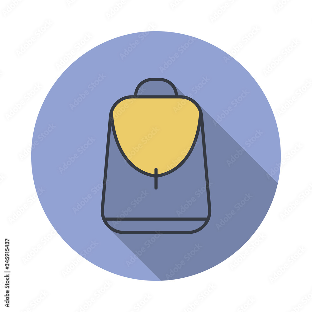 Poster backpack long shadow icon. simple color vector of web icons for ui and ux, website or mobile applica