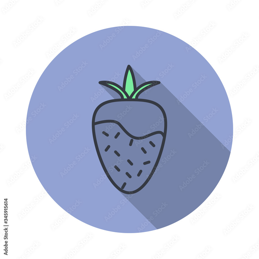 Poster strawberry long shadow icon. simple color vector of web icons for ui and ux, website or mobile appli