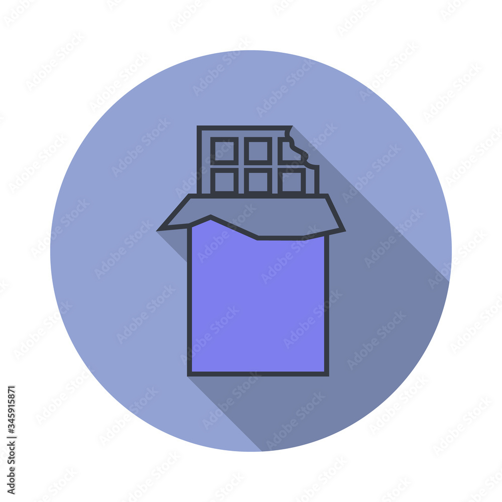 Poster chocolate in a pack long shadow icon. simple color vector of web icons for ui and ux, website or mob