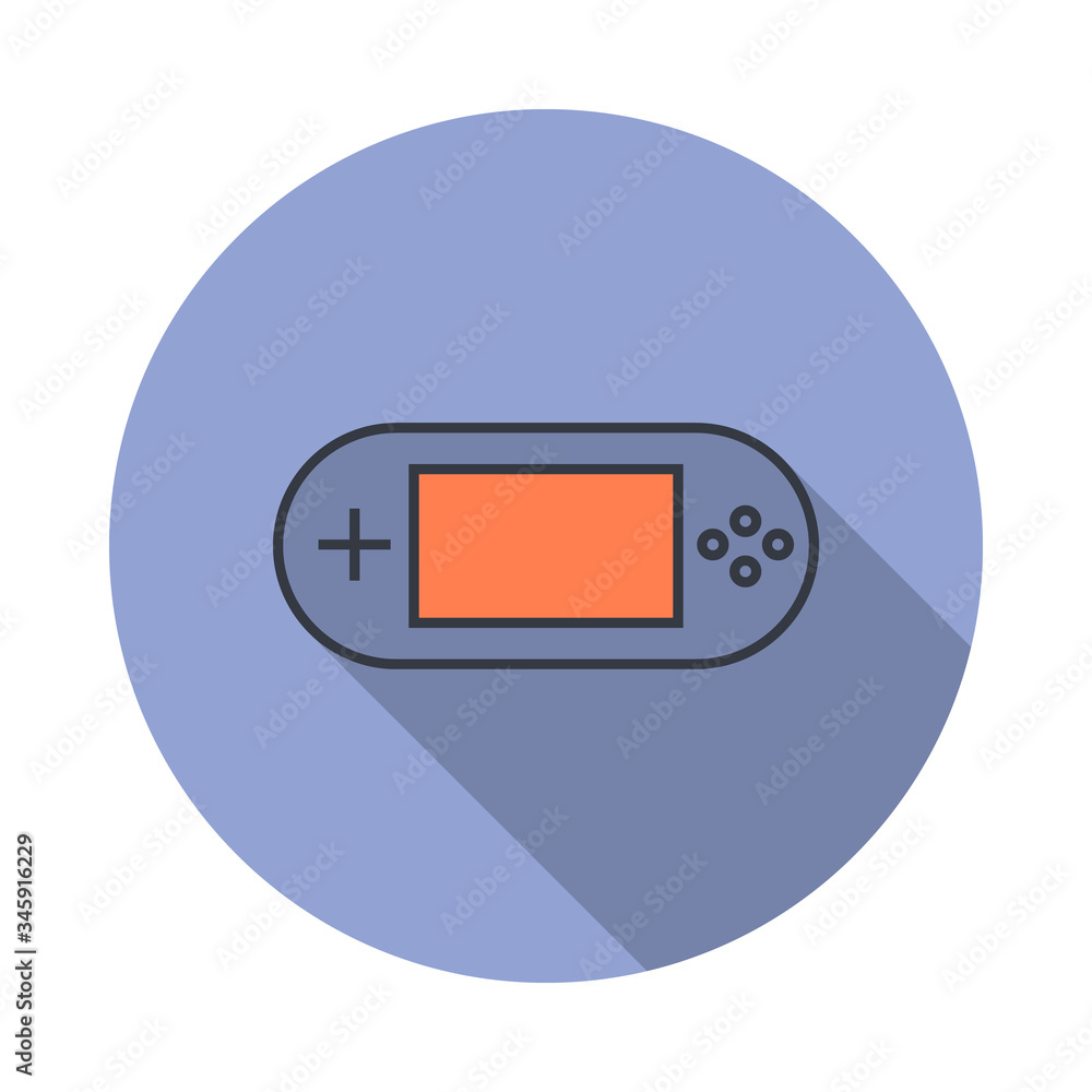 Aufkleber game console long shadow icon. simple color vector of web icons for ui and ux, website or mobile app