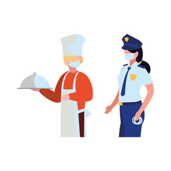 professional couple wearing face mask