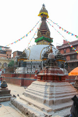 View of buddhist Kathesimbhu stupa (also known as Kaathe Swyambhu Shree Gha Chaitya) in Thamel...