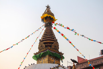 View of Eye of Buddha on buddhist Kathesimbhu stupa (also known as Kaathe Swyambhu Shree Gha...
