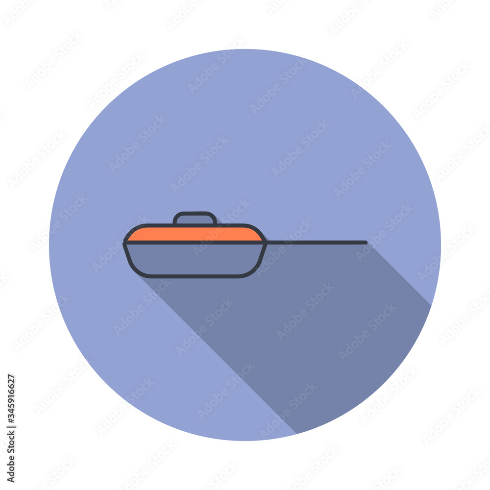 Poster frying pan long shadow icon. simple color vector of web icons for ui and ux, website or mobile appli