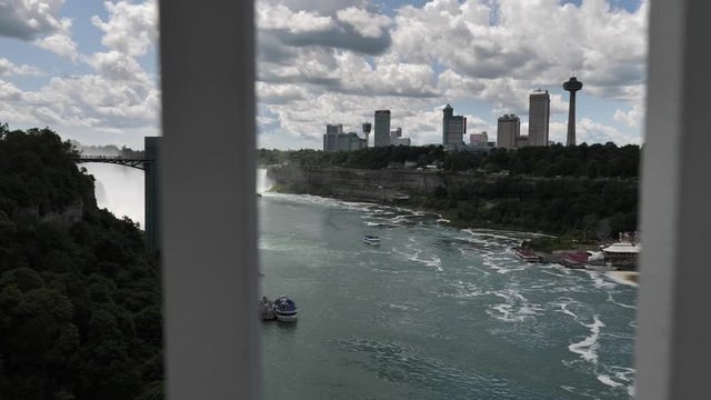 Niagara Falls and Canadian Side of Park, Slow Motion View From Rainbow International Bridge