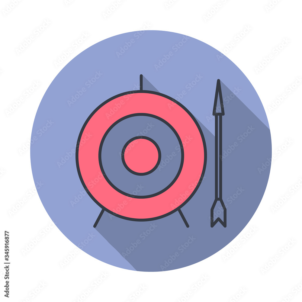 Aufkleber arrow and target long shadow icon. simple color vector of web icons for ui and ux, website or mobile