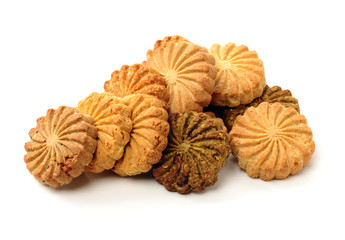 Cookies made of whole grain cereals on a white background