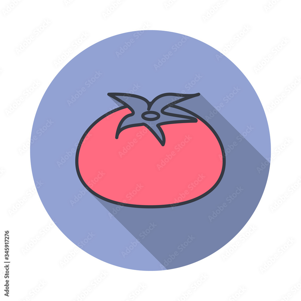 Poster a tomato long shadow icon. simple color vector of web icons for ui and ux, website or mobile applica
