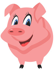 Standing cute pig. Farm animal in cartoon style.