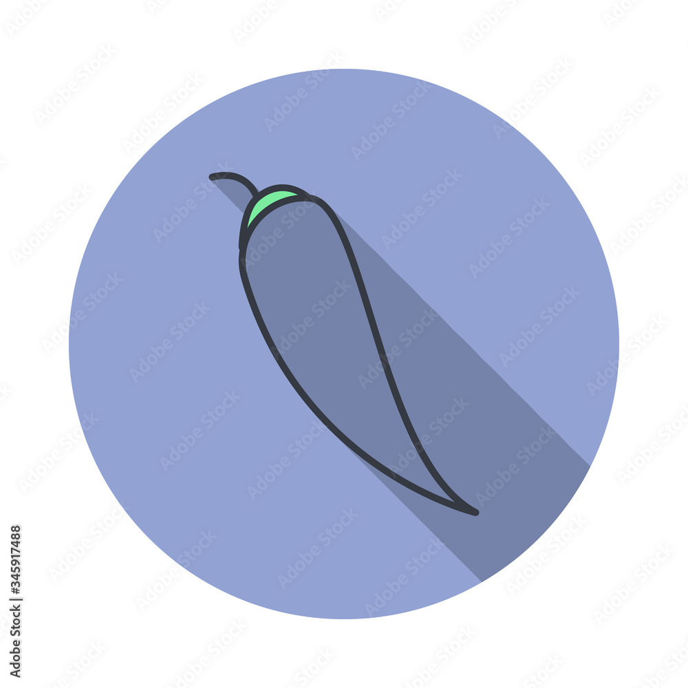 Poster chilli pepper long shadow icon. simple color vector of web icons for ui and ux, website or mobile ap