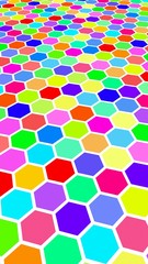 Honeycomb multi-colored. Perspective view on polygon look like honeycomb. Isometric geometry. 3D illustration