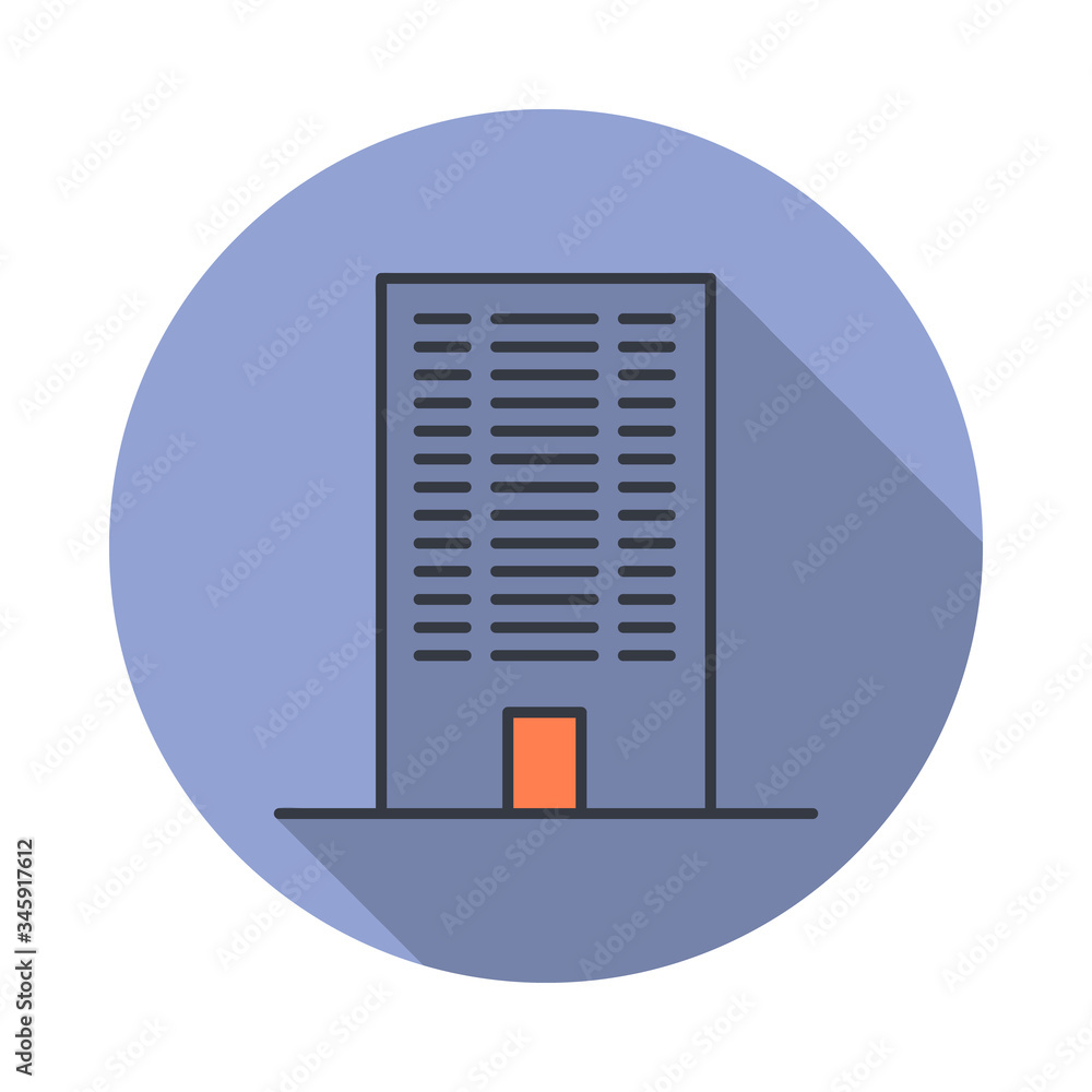 Aufkleber building long shadow icon. simple color vector of web icons for ui and ux, website or mobile applica