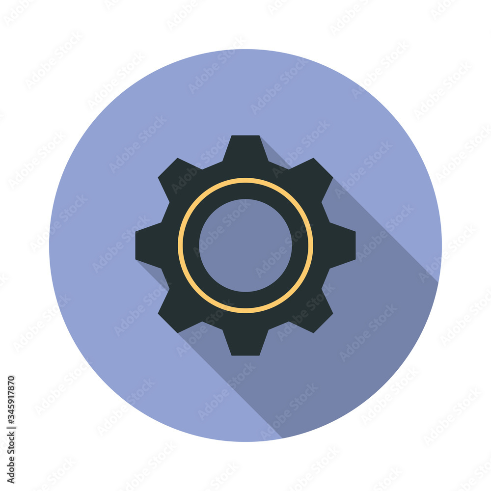 Poster gear long shadow icon. simple color vector of web icons for ui and ux, website or mobile application