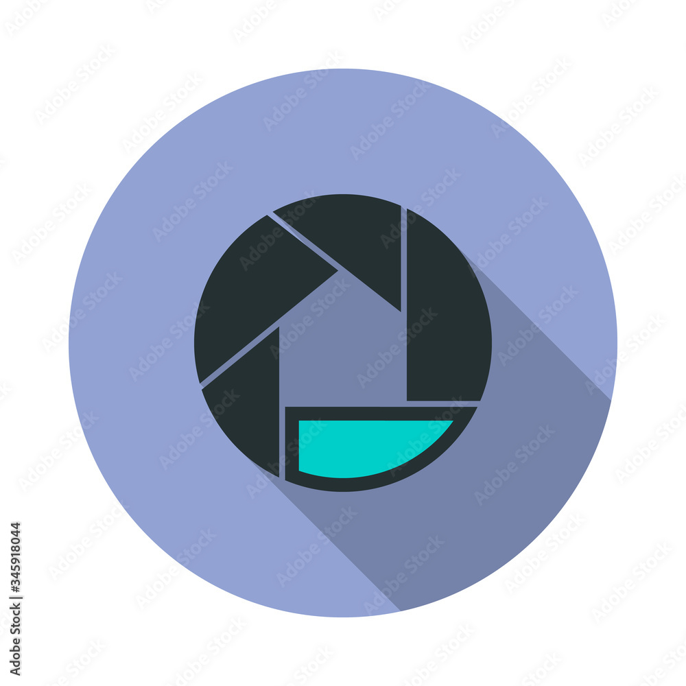 Aufkleber camera lens logo long shadow icon. simple color vector of web icons for ui and ux, website or mobile