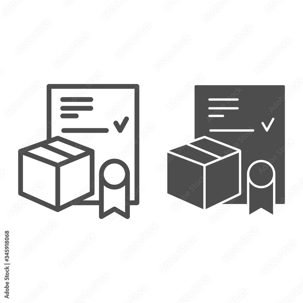 Poster document checklist with box line and solid icon, delivery and logistics symbol, approved courier rep