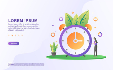 Landing page template with illustrations managing time for business and personal life.