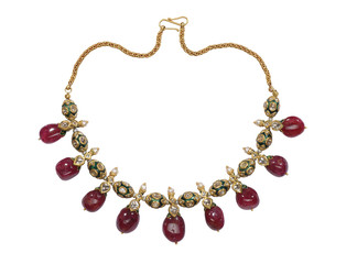 antique precious stones studded gold jewelry, Rajasthan, India	