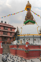 View of buddhist Kathesimbhu stupa (also known as Kaathe Swyambhu Shree Gha Chaitya) in Thamel...
