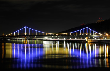 bridge at night, water, light,