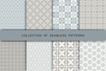 Fabric print set. 8 Seamless patterns.