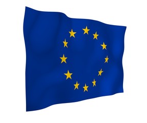 Slightly waving flag of the European Union isolated on white background, 3D rendering. Symbol of Europe. 3D illustration