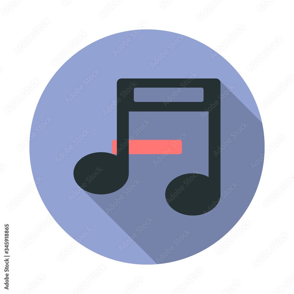 Poster musical note long shadow icon. simple color vector of web icons for ui and ux, website or mobile app