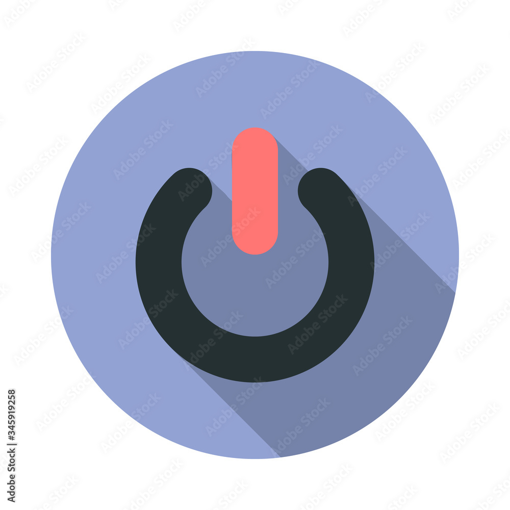 Aufkleber power button long shadow icon. simple color vector of web icons for ui and ux, website or mobile app
