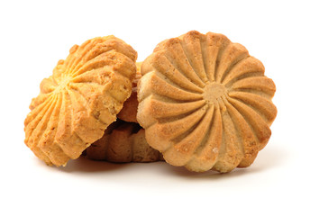 Cookies made of whole grain cereals on a white background