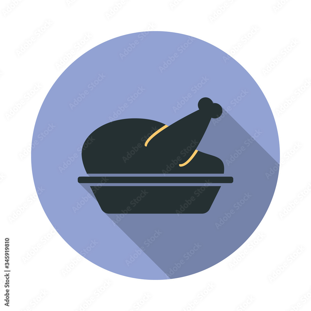 Poster roasted chicken long shadow icon. simple color vector of web icons for ui and ux, website or mobile 