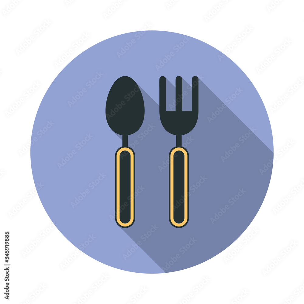 Aufkleber fork and spoon long shadow icon. simple color vector of web icons for ui and ux, website or mobile a