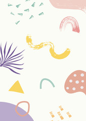 Abstract summer background for notes. Flora and fauna illustration. Brush strokes and trendy abstract shapes.