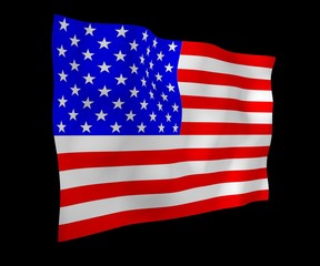 Waving flag of the United States of America on a dark background. Stars and Stripes. State symbol of the USA. 3D illustration