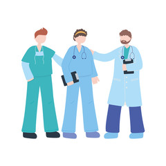 thanks doctors nurses, physician with male and female nurses staff hospital support