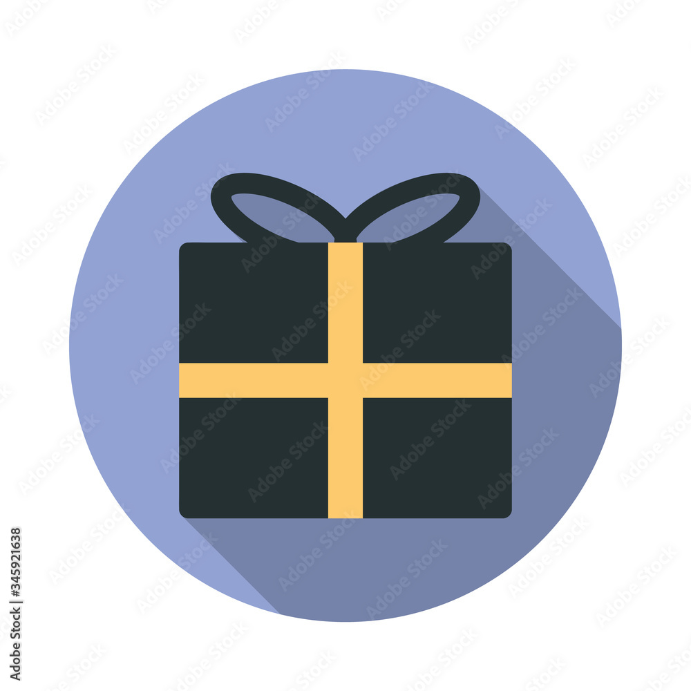 Aufkleber gift box long shadow icon. simple color vector of web icons for ui and ux, website or mobile applica