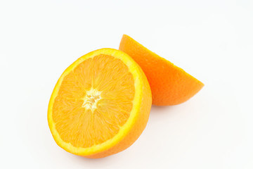 Fresh orange halves isolated on white background. Fresh sliced orange separated on white background