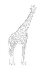 Vector coloring book for children and adults with a giraffe.Tall animal with a long neck. A beautiful pattern of spots on the body. Realistic giraffe single line.A series of coloring animals of Africa