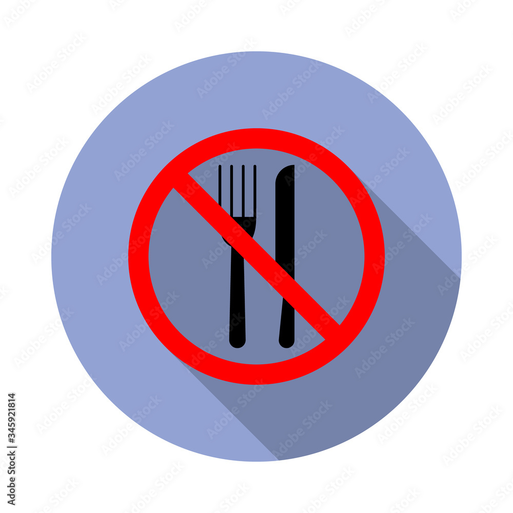 Poster forbidden eat long shadow icon. simple color vector of ban icons for ui and ux, website or mobile ap