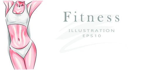 Vector illustration. Beautiful female sports figure. Exercise and a healthy lifestyle. Weight loss and diet. Fitness.