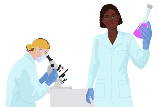 European and african women scientist in lab. Vaccine research concept.