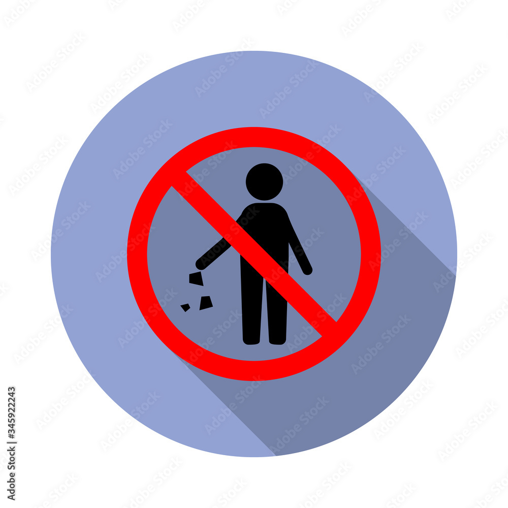 Aufkleber forbidden throw garbage long shadow icon. simple color vector of ban icons for ui and ux, website or