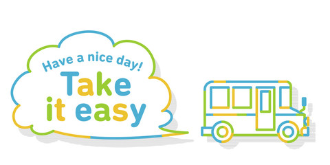 Fototapeta premium A bus that runs while producing gas. The shape of the gas is speech balloon. The word 